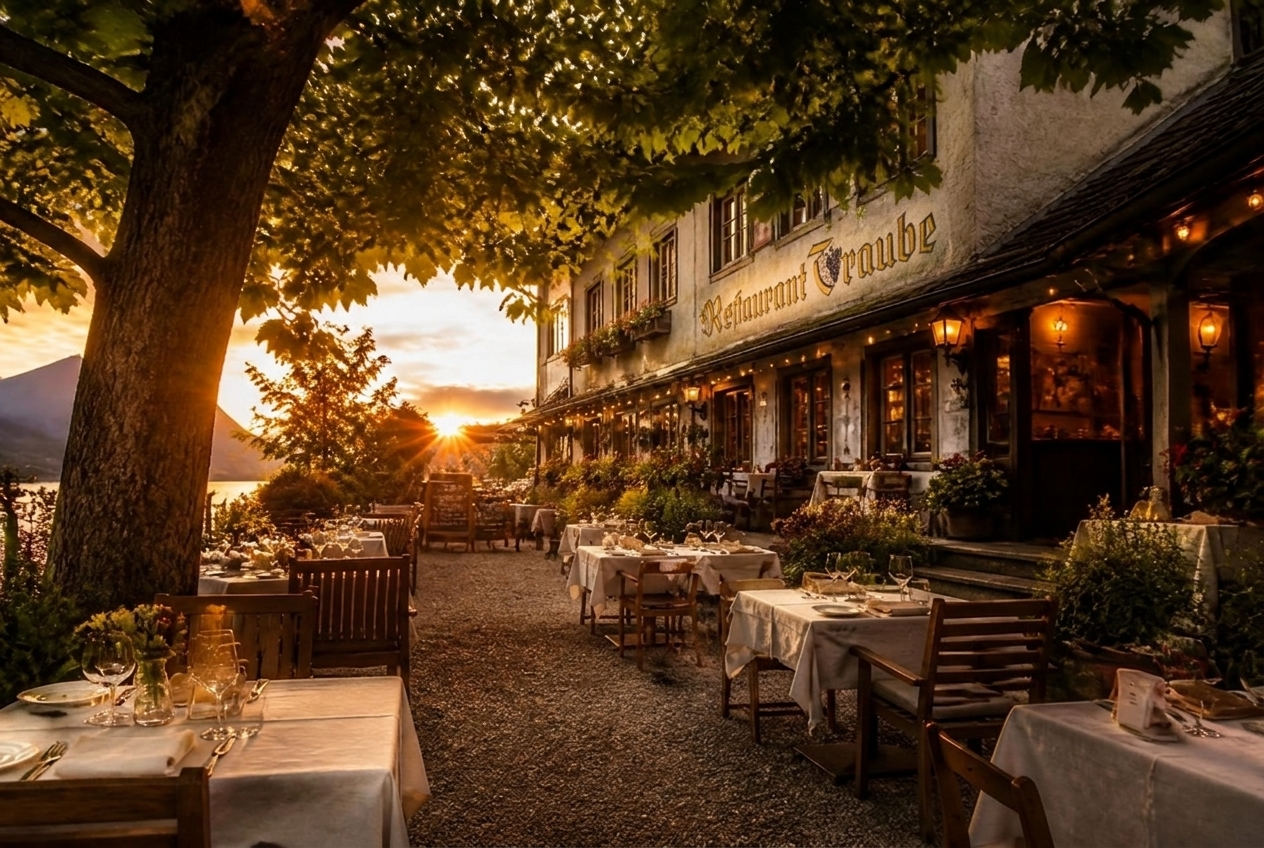 Gartenrestaurant der Traube in St. Gallen im Abendlicht